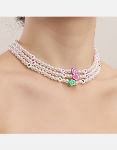 Replica  Heart Faux Pearl Flower Design Necklace #800531 $4.40 USD for Wholesale