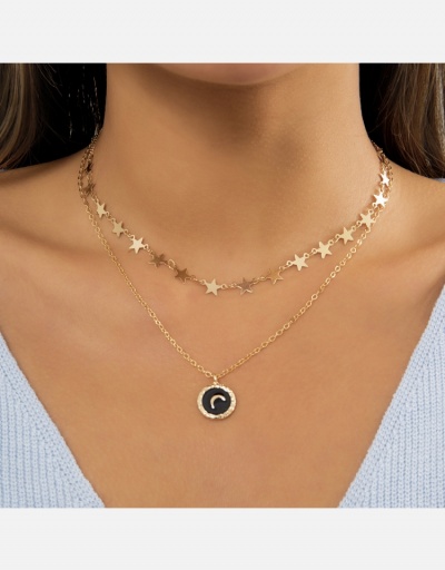 Casual Star  Round Crescent Pendant Necklace #800562 $6.10 USD, Wholesale Fashion Necklaces