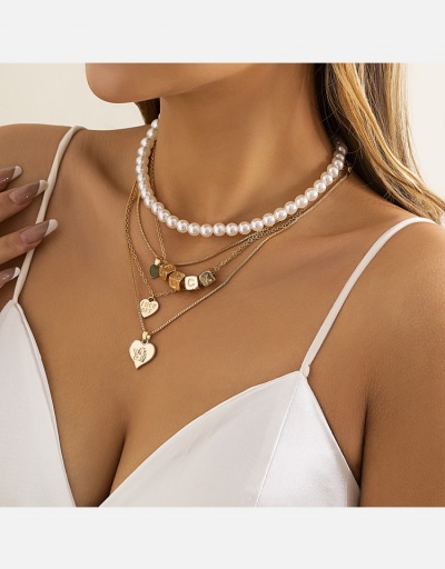 Replica Vintage Ladies Faux Pearl Layered Heart Pendant Necklace #800564 $9.02 USD for Wholesale