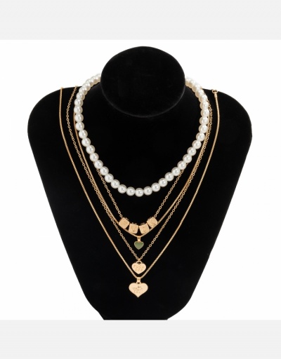 Replica Vintage Ladies Faux Pearl Layered Heart Pendant Necklace #800564 $9.02 USD for Wholesale