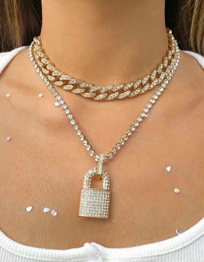 Replica Particular Rhinestone Lock Hollow Out Thick Chain Necklace #800674 $13.23 USD for Wholesale