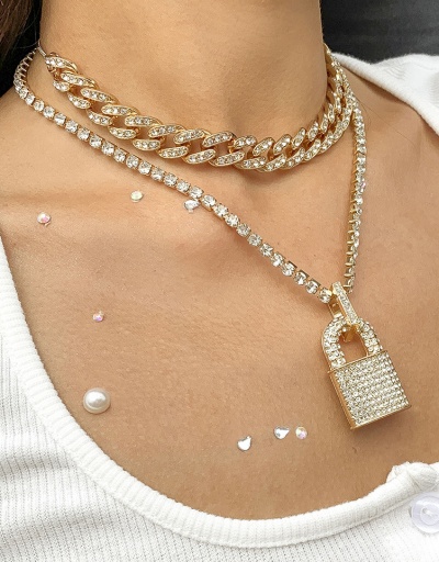 Replica Particular Rhinestone Lock Hollow Out Thick Chain Necklace #800674 $13.23 USD for Wholesale