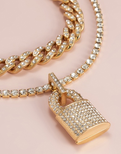 Replica Particular Rhinestone Lock Hollow Out Thick Chain Necklace #800674 $13.23 USD for Wholesale