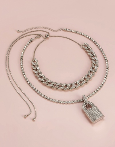 Replica Particular Rhinestone Lock Hollow Out Thick Chain Necklace #800674 $13.23 USD for Wholesale