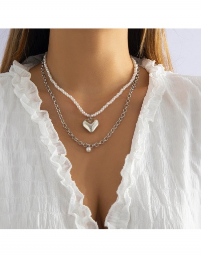 Faux Pearl  Heart Pendant  Layered Necklace For Women #800701 $5.75 USD, Wholesale Fashion Necklaces