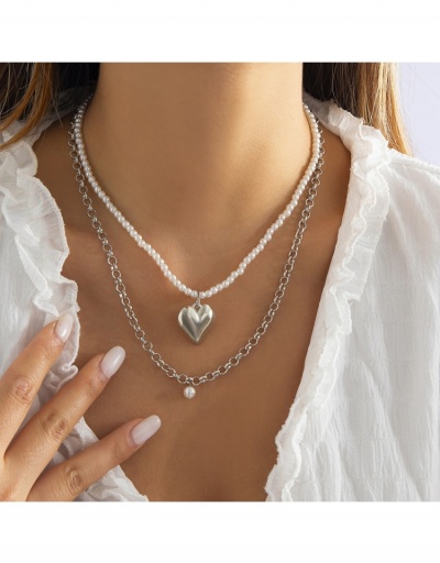 Replica Faux Pearl  Heart Pendant  Layered Necklace For Women #800701 $5.75 USD for Wholesale