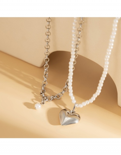 Replica Faux Pearl  Heart Pendant  Layered Necklace For Women #800701 $5.75 USD for Wholesale