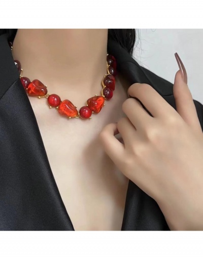  Vintage Holiday Red Stone Necklaces #800709 $11.49 USD, Wholesale Fashion Necklaces