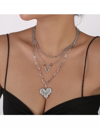 Ladies Street Rhinestone Heart Pendant Layered Necklace  #800713 $8.03 USD, Wholesale Fashion Necklaces