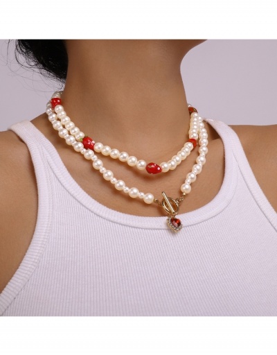 Replica Fashion Heart Rhinestone Faux Pearl Chain Women's Necklace #800750 $8.42 USD for Wholesale