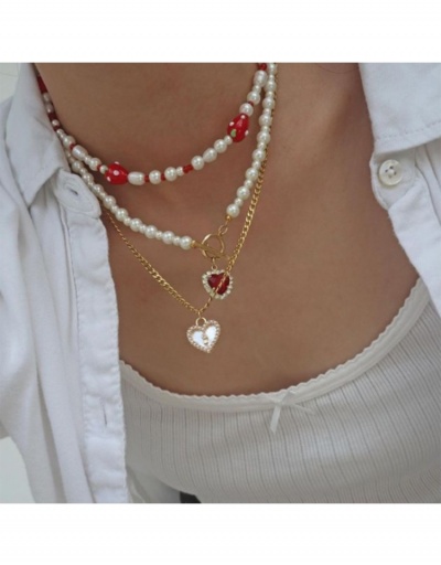 Replica Fashion Heart Rhinestone Faux Pearl Chain Women's Necklace #800750 $8.42 USD for Wholesale