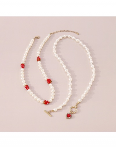 Replica Fashion Heart Rhinestone Faux Pearl Chain Women's Necklace #800750 $8.42 USD for Wholesale