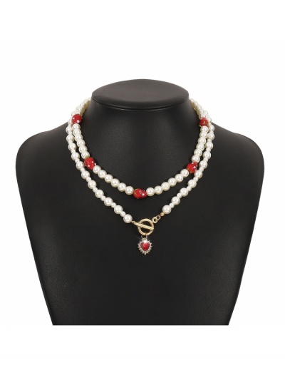 Replica Fashion Heart Rhinestone Faux Pearl Chain Women's Necklace #800750 $8.42 USD for Wholesale