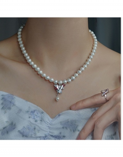 Ladies Faux Pearl  Heart Rhinestone Pendant Necklace #800758 $19.25 USD, Wholesale Fashion Necklaces