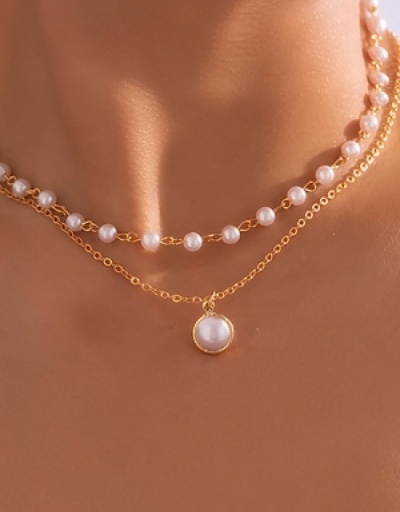  Faux Pearl Chain Layer Pendant Necklace #800769 $6.34 USD, Wholesale Fashion Necklaces