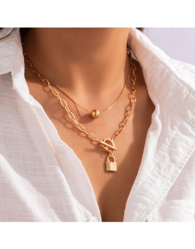  Retro Lock Geometric Simple Layer Necklace #800770 $5.98 USD, Wholesale Fashion Necklaces