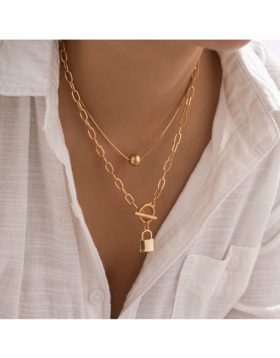 Replica  Retro Lock Geometric Simple Layer Necklace #800770 $5.98 USD for Wholesale