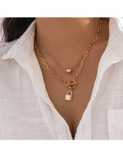 Replica  Retro Lock Geometric Simple Layer Necklace #800770 $5.98 USD for Wholesale