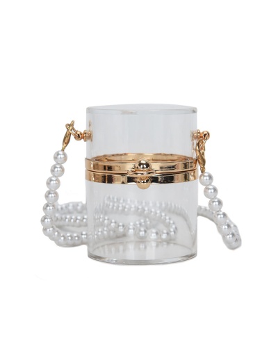 Replica Chic Transparent Cylinder Shape Faux Pearl Shoulder Bag #801039 $30.38 USD for Wholesale