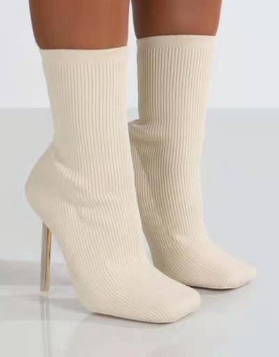 Replica Square Toe Sexy Knitted Stretch High Heel Boots #801072 $56.35 USD for Wholesale