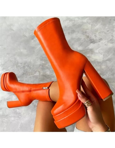 Replica  Pure Color  Thick High Heel Leather Boots #801074 $82.29 USD for Wholesale