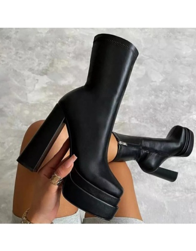 Replica  Pure Color  Thick High Heel Leather Boots #801074 $82.29 USD for Wholesale