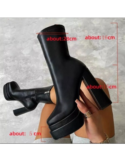 Replica  Pure Color  Thick High Heel Leather Boots #801074 $82.29 USD for Wholesale