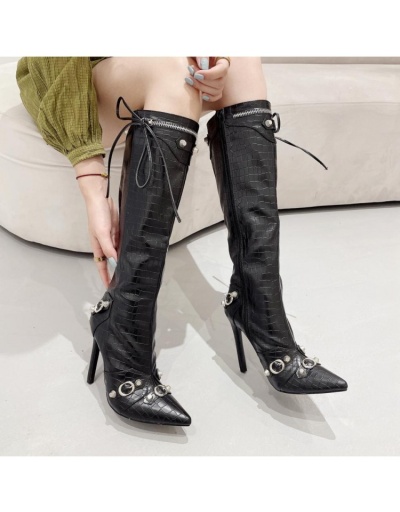 Replica Street Black Stone Pattern Zip High Boots #801075 $101.44 USD for Wholesale