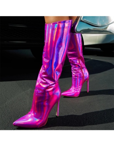  PU Pure Color Reflective Women's High Heel Boots #801076 $95.20 USD, Wholesale Fashion Boots