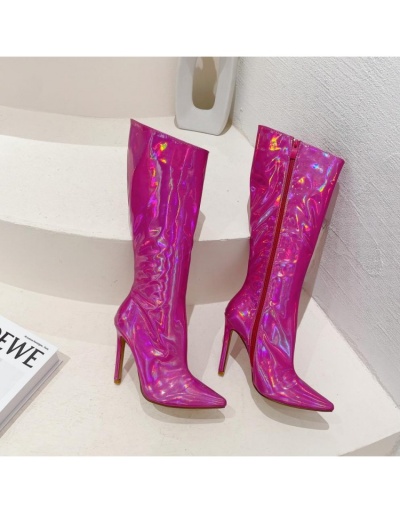 Replica  PU Pure Color Reflective Women's High Heel Boots #801076 $95.20 USD for Wholesale