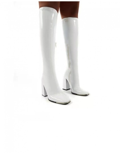 Replica PU Solid Zipper Chunky High Boots #801084 $55.10 USD for Wholesale