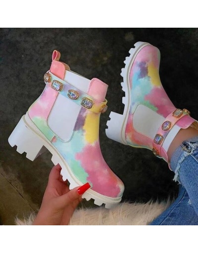 Replica Tie Dye Zircon Chunky Boots For Women #801086 $66.64 USD for Wholesale