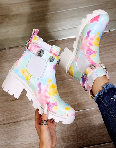 Replica Tie Dye Zircon Chunky Boots For Women #801086 $66.64 USD for Wholesale