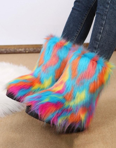 Winter Faux Fur Tie Dye Women Mid Calf Boots  #801089 $67.42 USD, Wholesale Fashion Boots