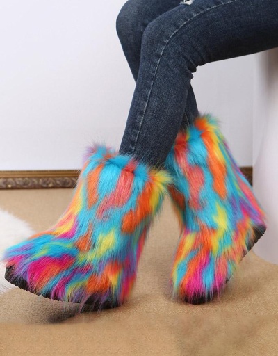 Replica Winter Faux Fur Tie Dye Women Mid Calf Boots  #801089 $67.42 USD for Wholesale