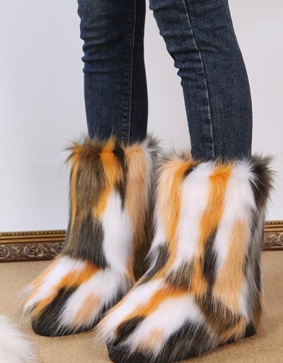 Replica Winter Faux Fur Tie Dye Women Mid Calf Boots  #801089 $67.42 USD for Wholesale