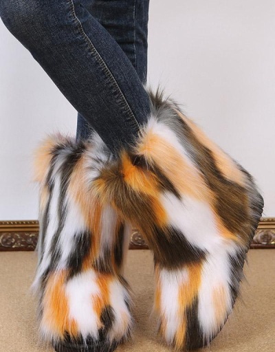 Replica Winter Faux Fur Tie Dye Women Mid Calf Boots  #801089 $67.42 USD for Wholesale