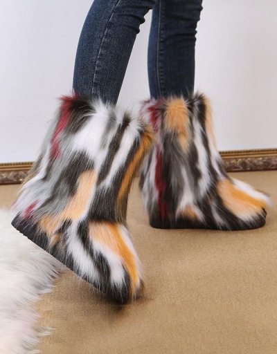 Replica Winter Faux Fur Tie Dye Women Mid Calf Boots  #801089 $67.42 USD for Wholesale