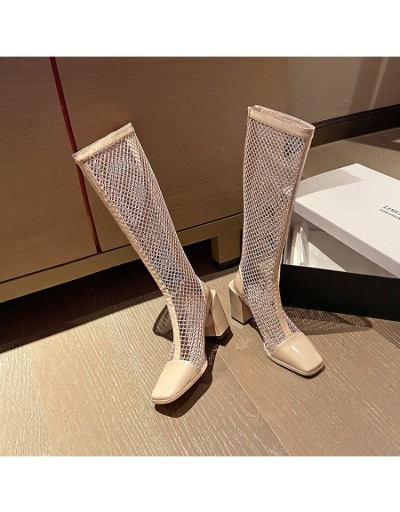 Replica Fashion Hollowed-out Solid Color Chunky Heeled Boots #801096 $43.15 USD for Wholesale