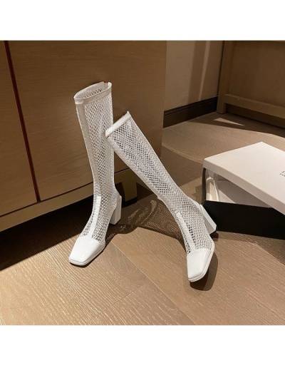 Replica Fashion Hollowed-out Solid Color Chunky Heeled Boots #801096 $43.15 USD for Wholesale