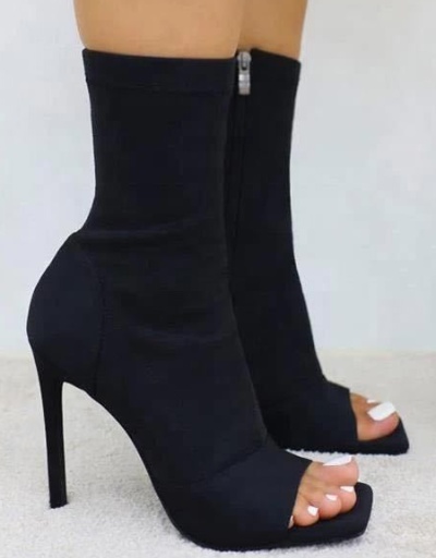 Replica Square Open Toe Women Heeled Ankle Boots #801099 $62.18 USD for Wholesale