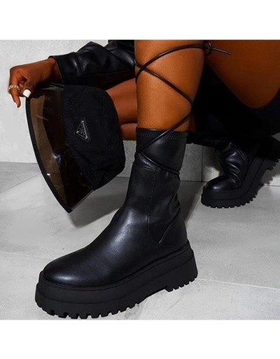 Replica Stylish Black Platform Mid Calf Boots #801106 $68.93 USD for Wholesale