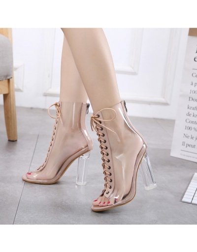 Transparent Patchwork  Lace Up Ankle High Heel Boots #801116 $58.83 USD, Wholesale Fashion Boots