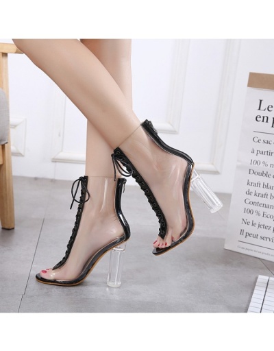 Replica Transparent Patchwork  Lace Up Ankle High Heel Boots #801116 $58.83 USD for Wholesale