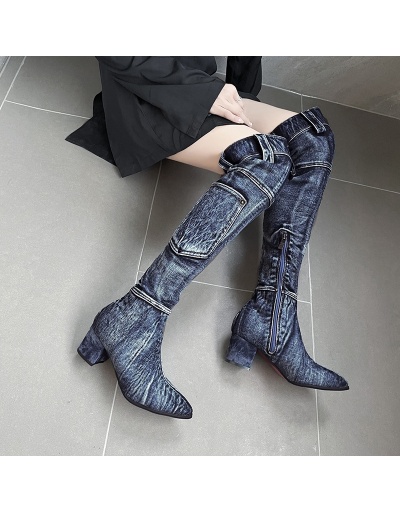 Replica Denim Cloth Stylish Over The Knee Heel Boots  #801117 $82.19 USD for Wholesale