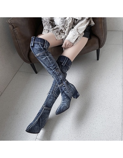 Replica Denim Cloth Stylish Over The Knee Heel Boots  #801117 $82.19 USD for Wholesale