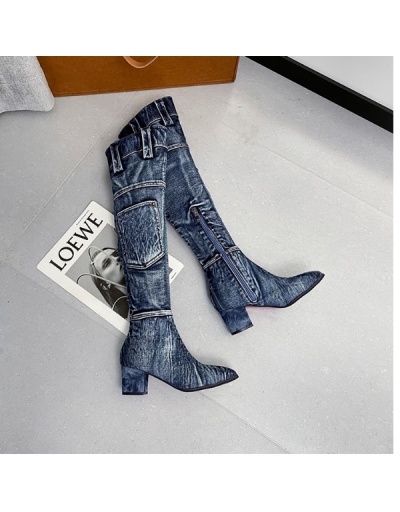 Replica Denim Cloth Stylish Over The Knee Heel Boots  #801117 $82.19 USD for Wholesale