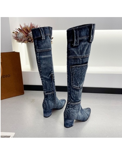 Replica Denim Cloth Stylish Over The Knee Heel Boots  #801117 $82.19 USD for Wholesale