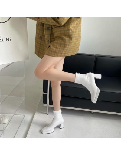 Solid PU Leather Chunky Ankle Heel Boots #801121 $96.50 USD, Wholesale Fashion Boots