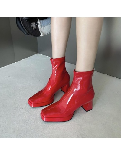 Replica Solid PU Leather Chunky Ankle Heel Boots #801121 $96.50 USD for Wholesale